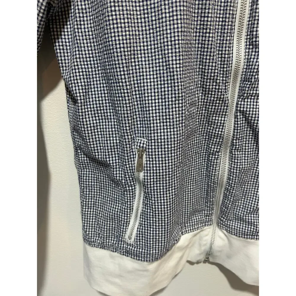 Nike seersucker gingham jacket women size L zipper lightweight cotton blue white